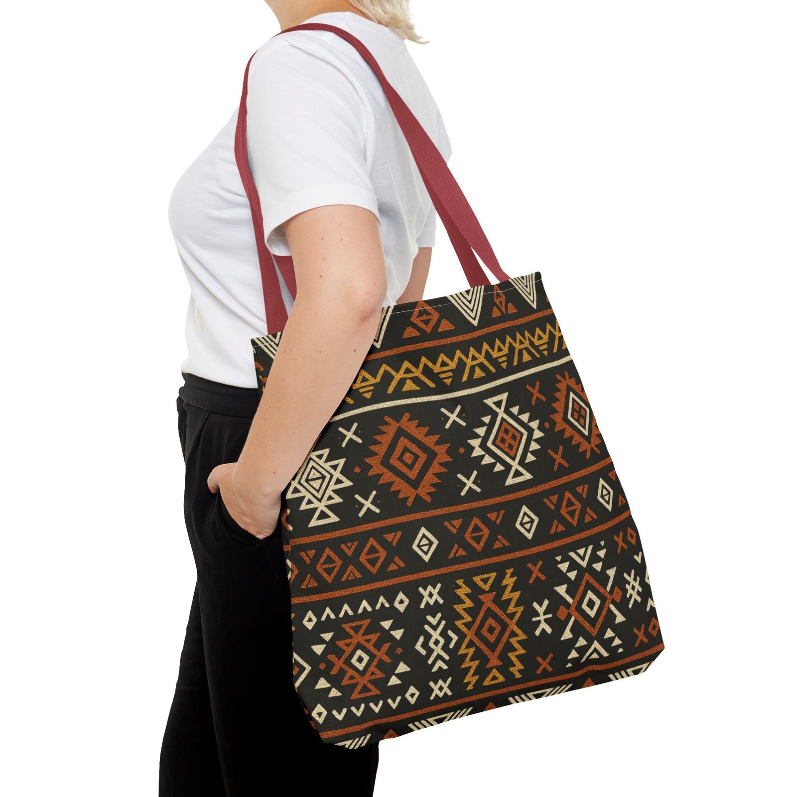Southwestern Aztec Pattern Tote Bag | Tribal Geometric All-Over Print, Boho Chic Shoulder Bag, Ethnic Market Tote, Colorful Handbag, - Image 24
