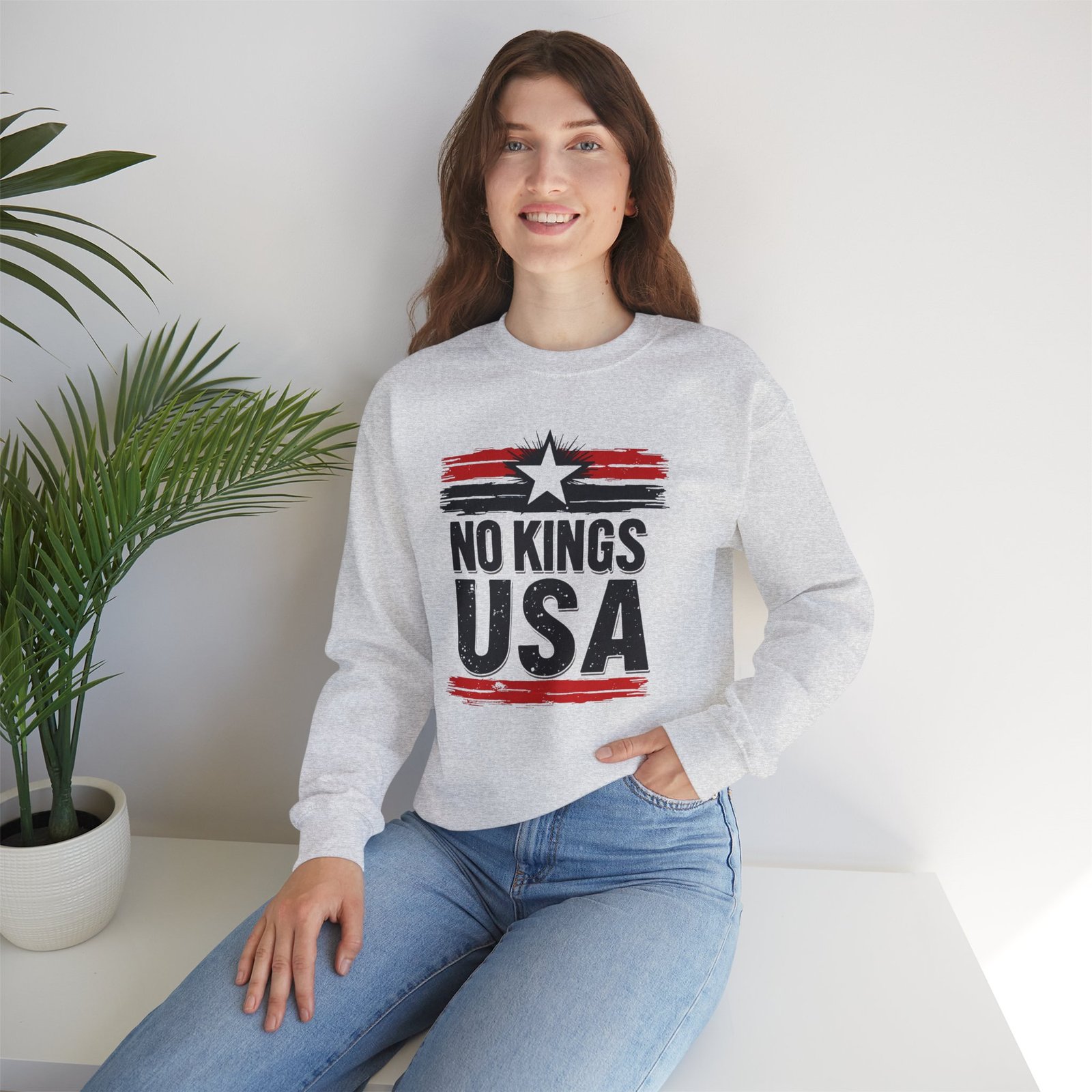 No Kings USA Unisex Sweatshirt, Patriotic Graphic Pullover, Political Statement Jumper, American Pride Apparel, USA Flag Crewneck, Activist - Image 13