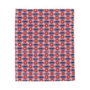 Red White Blue Geometric Star Pattern Blanket | Velveteen Plush Blanket