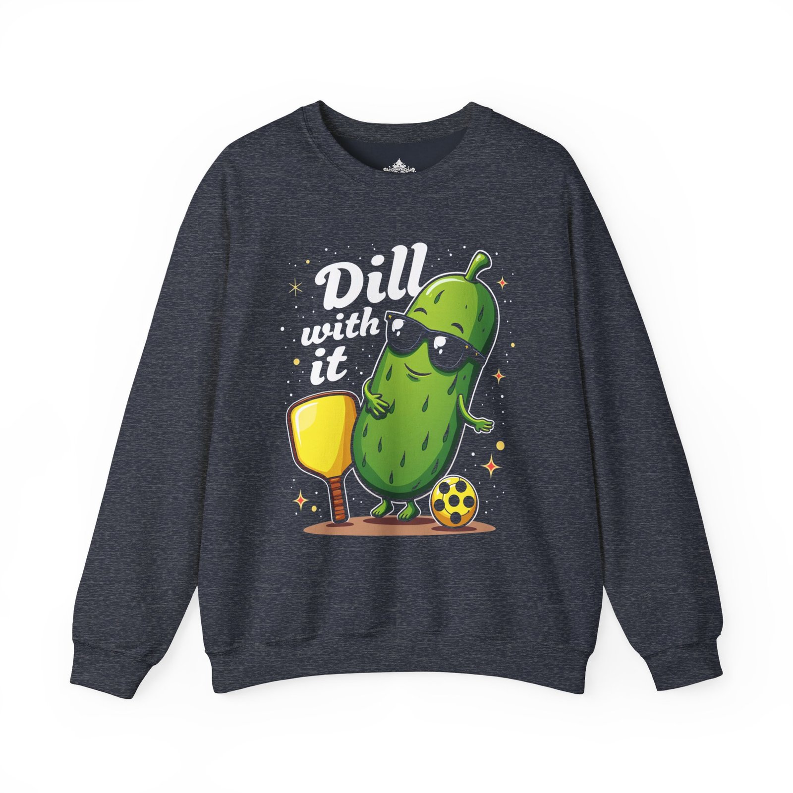 Dill With It pickle character Crewneck Sweatshirt | pickleball, funny pun - Image 11