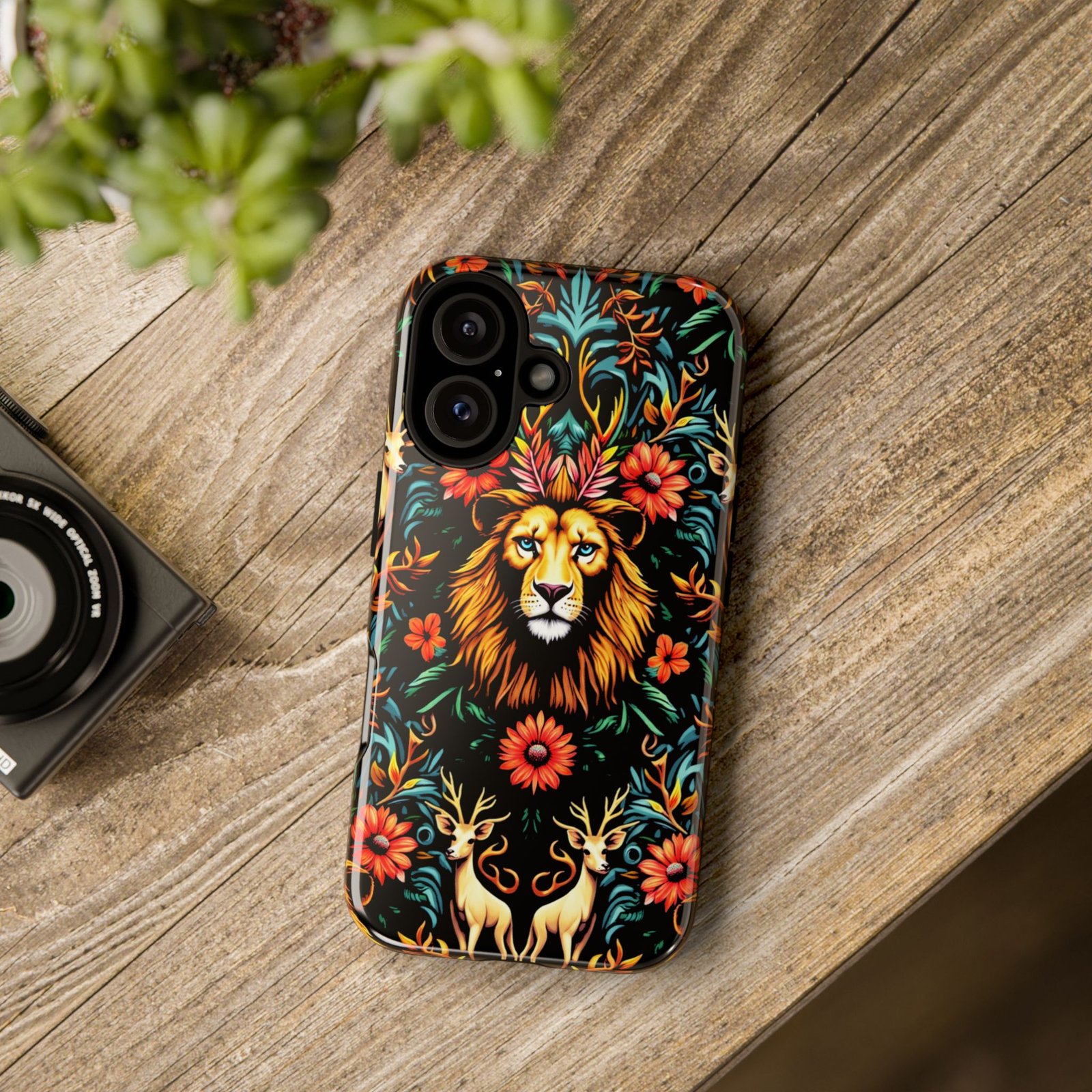 iPhone16 Vibrant Lion Phone Case, Tough Cases, Floral Design, Bohemian Style, Gift for Animal Lovers, Unique Phone Accessories - Image 4