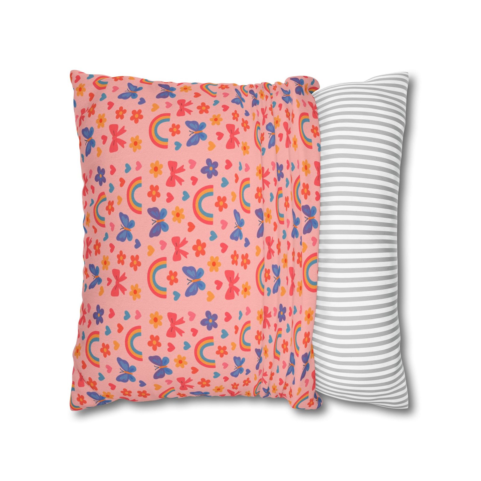 Rainbow Butterflies Pattern Pillowcase | Square Polyester Pillowcase - Image 14