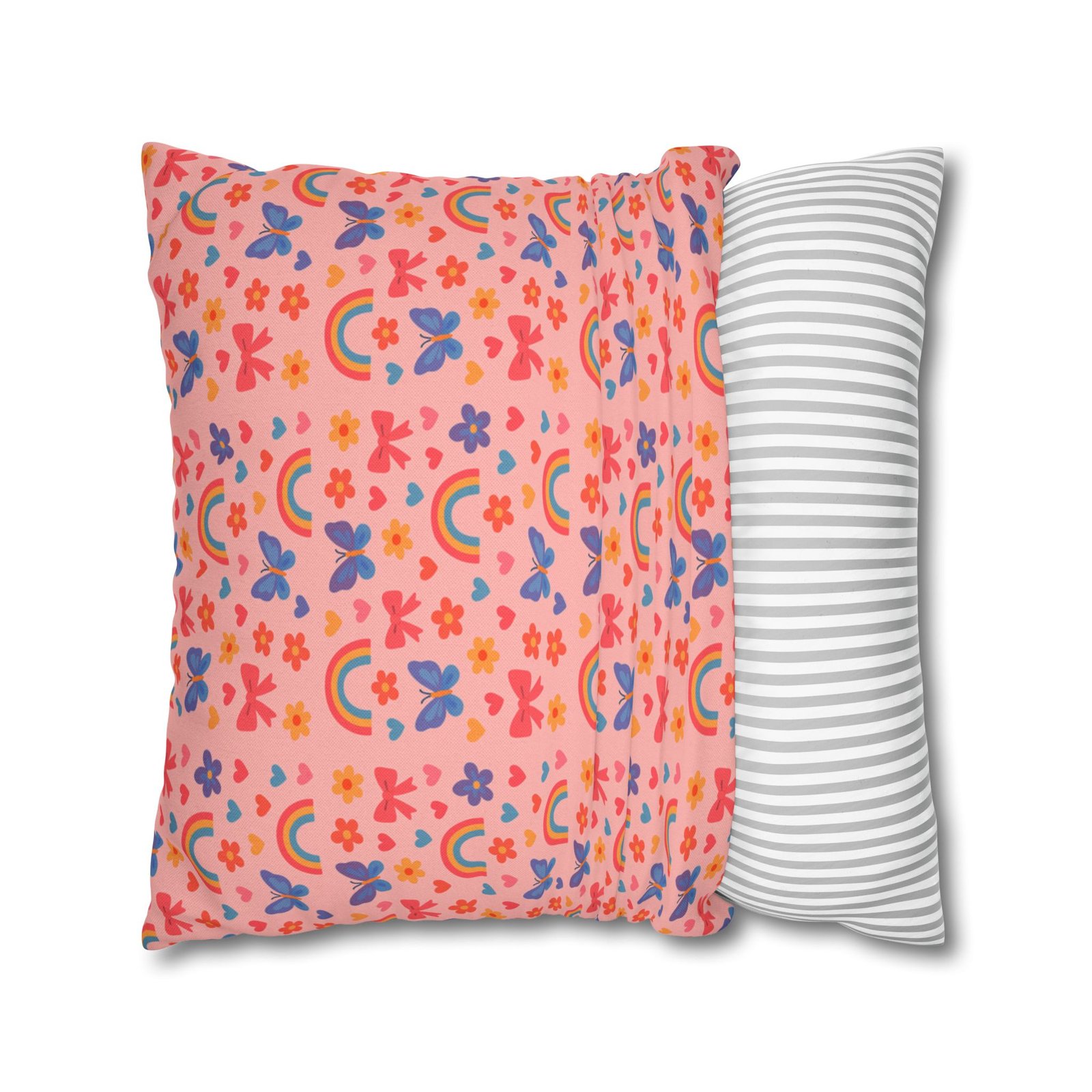 Rainbow Butterflies Pattern Pillowcase | Square Polyester Pillowcase - Image 22