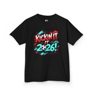 Kickin' It 2026 Soccer Year Tee | Kids T-Shirt, Futuristic Brushstroke Design