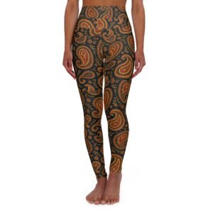 Autumn Paisley Print Leggings High Waisted Yoga Leggings | Brown Orange Patterned