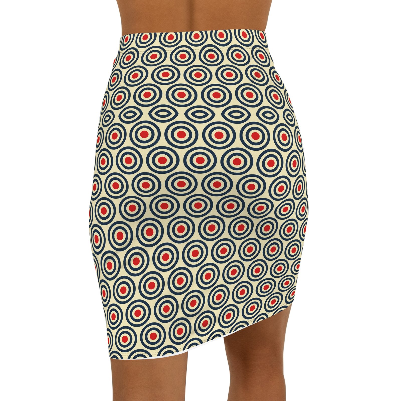 Retro Target Circle Pattern Pencil Skirt | Geometric Mod Print - Image 2