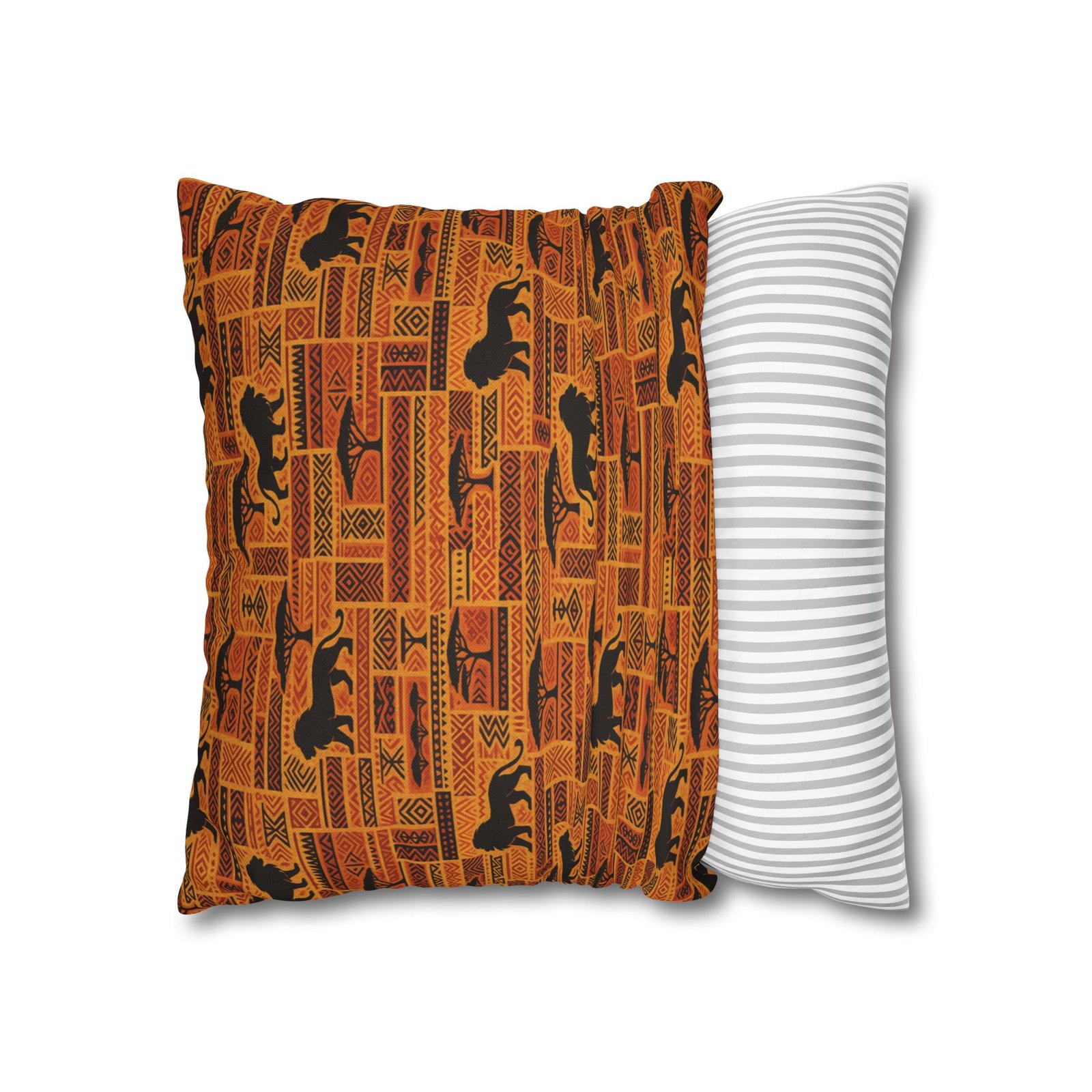African Safari Pattern Pillowcase | Lion Silhouette Square Pillow - Image 10