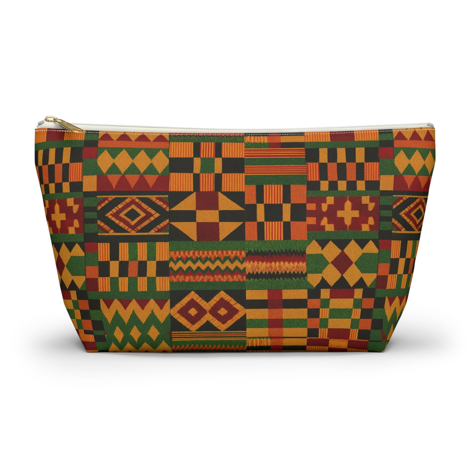 Kente Pattern Accessory Pouch | T-Bottom Makeup Bag, African Print - Image 5