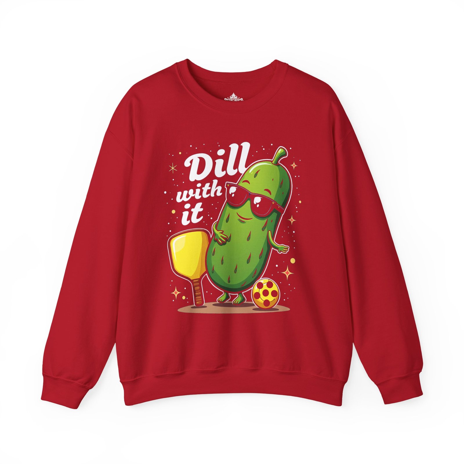 Dill With It pickle character Crewneck Sweatshirt | pickleball, funny pun - Image 31