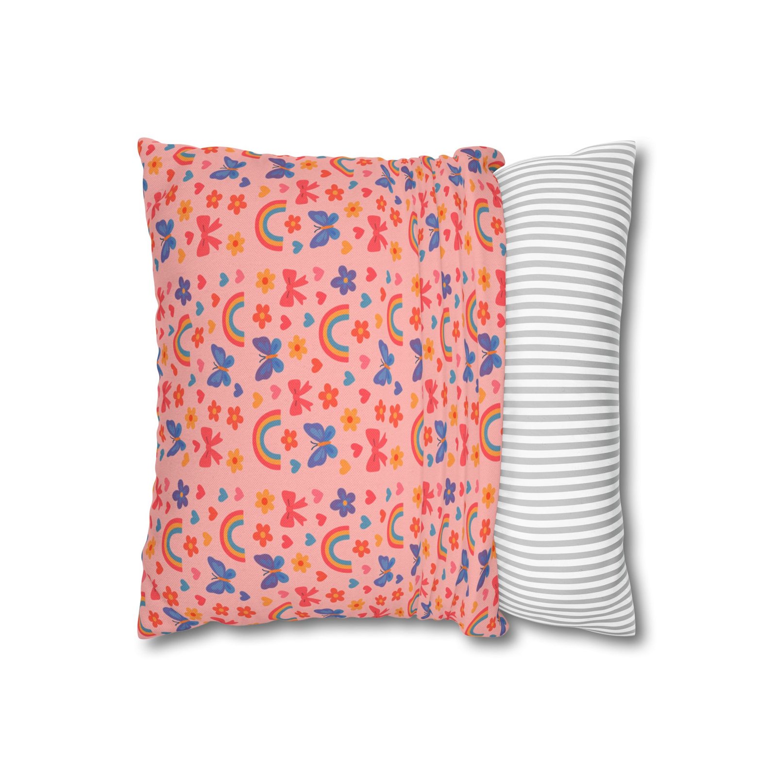 Rainbow Butterflies Pattern Pillowcase | Square Polyester Pillowcase - Image 3