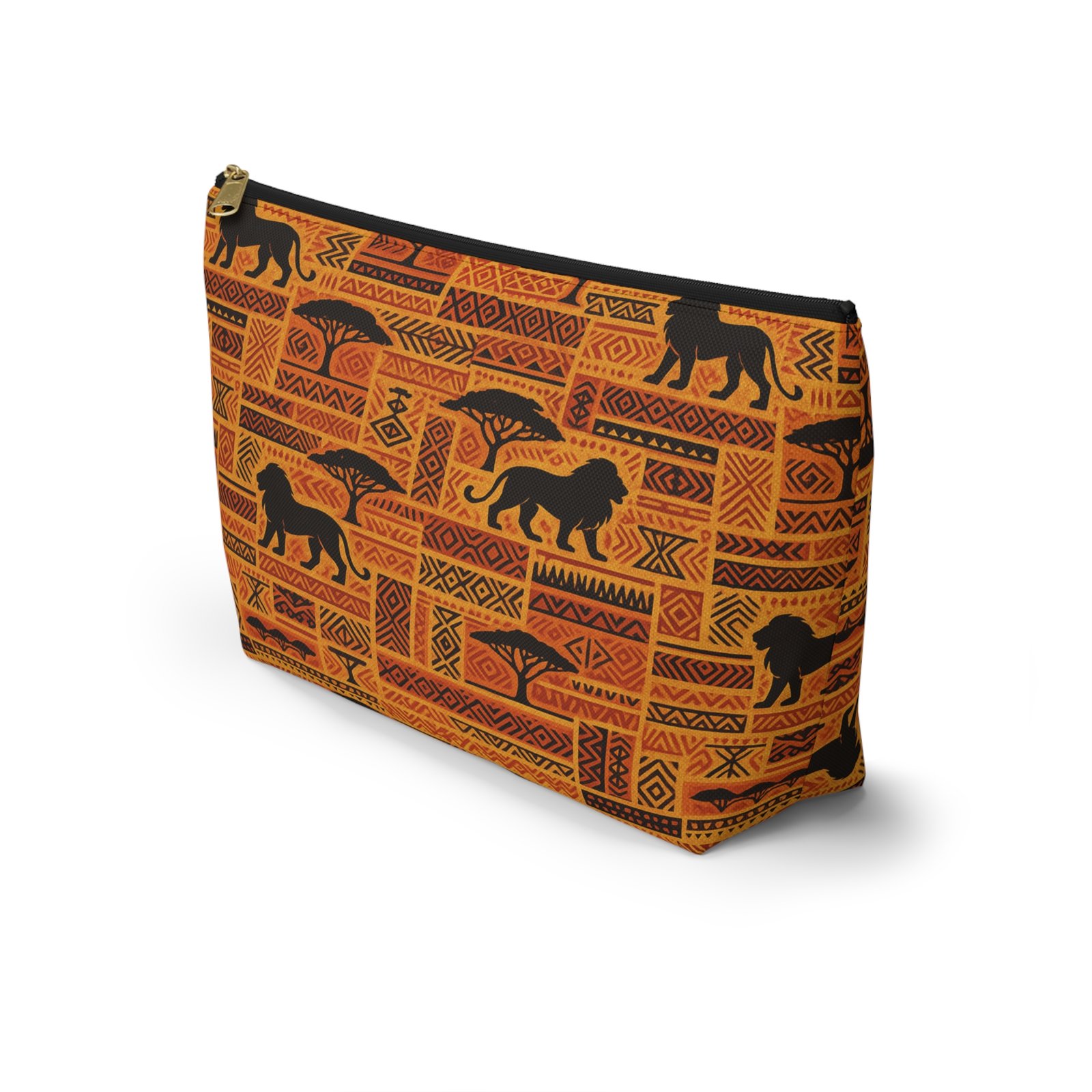 African Safari Lion Pattern Accessory Pouch | T-Bottom Cosmetic Bag - Image 3