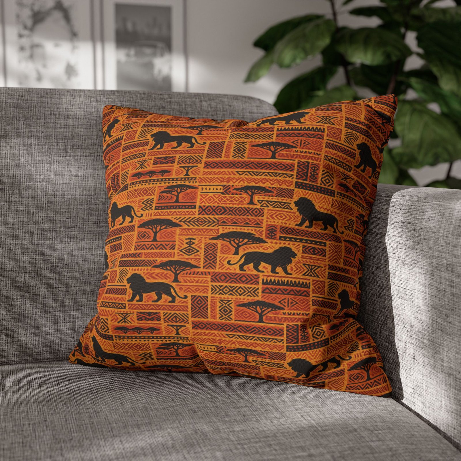 African Safari Pattern Pillowcase | Lion Silhouette Square Pillow - Image 23