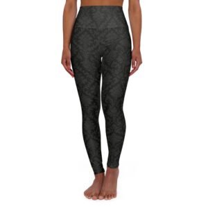 Black Damask Pattern High Waisted Yoga Leggings | All-Over Print