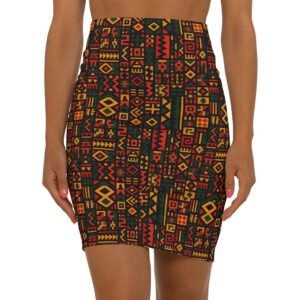 Tribal Print Skirt, Boho Midi Skirt, Aztec Pattern Pencil Skirt, Women's Fashion, Knee-Length Skirt, Elastic Waist Skirt