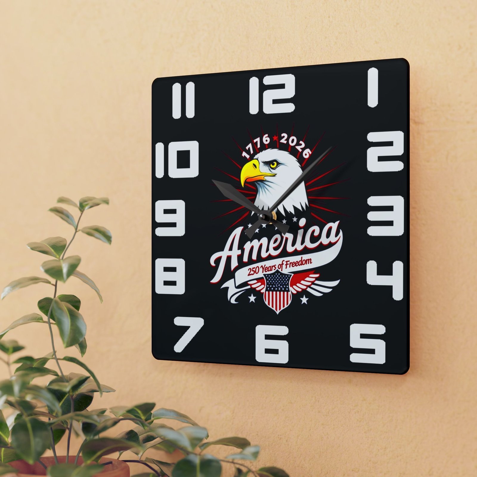 Patriotic Wall Clock, America 250 Years, USA Independence, Freedom, Red White Blue Clock, Acrylic Home Decor