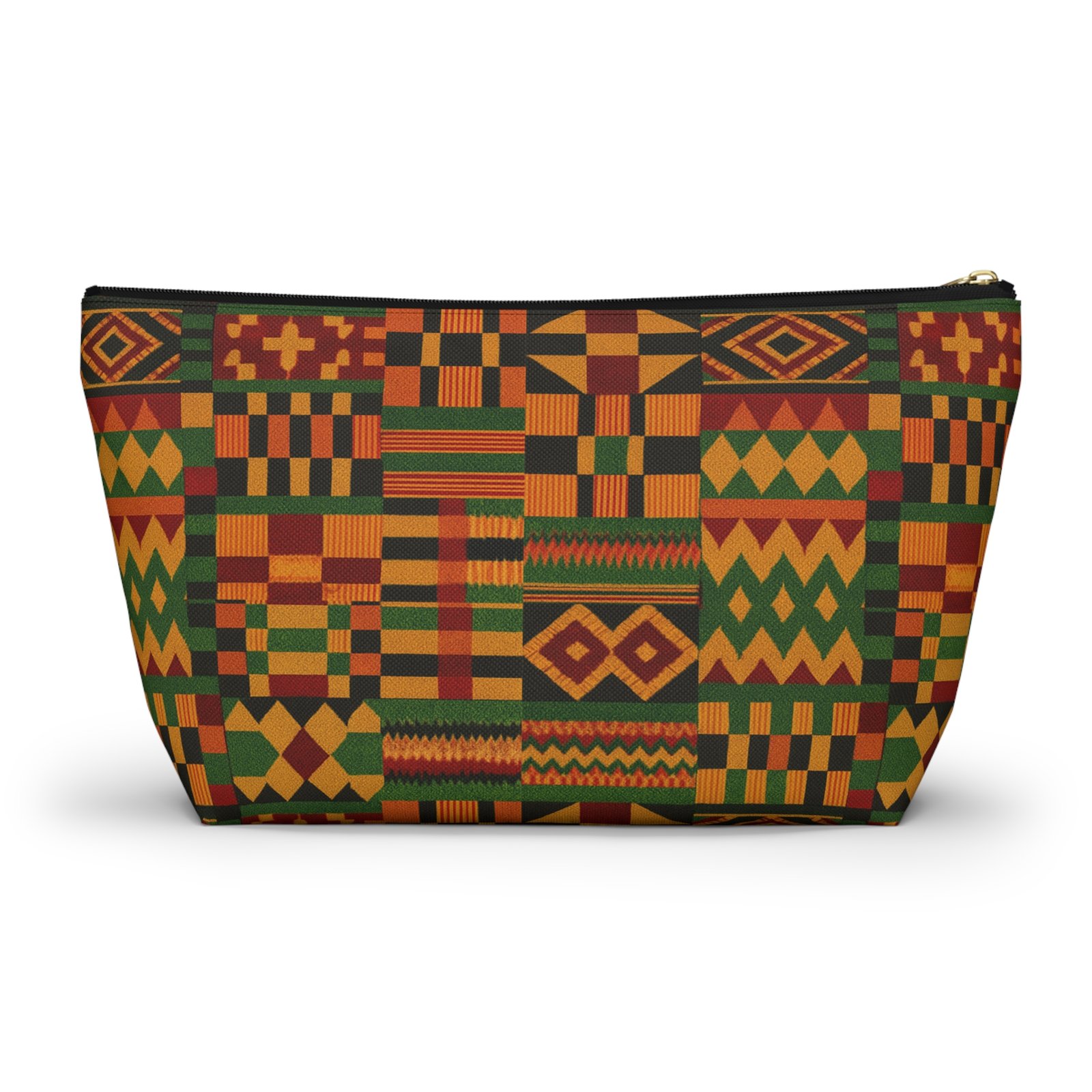 Kente Pattern Accessory Pouch | T-Bottom Makeup Bag, African Print - Image 2