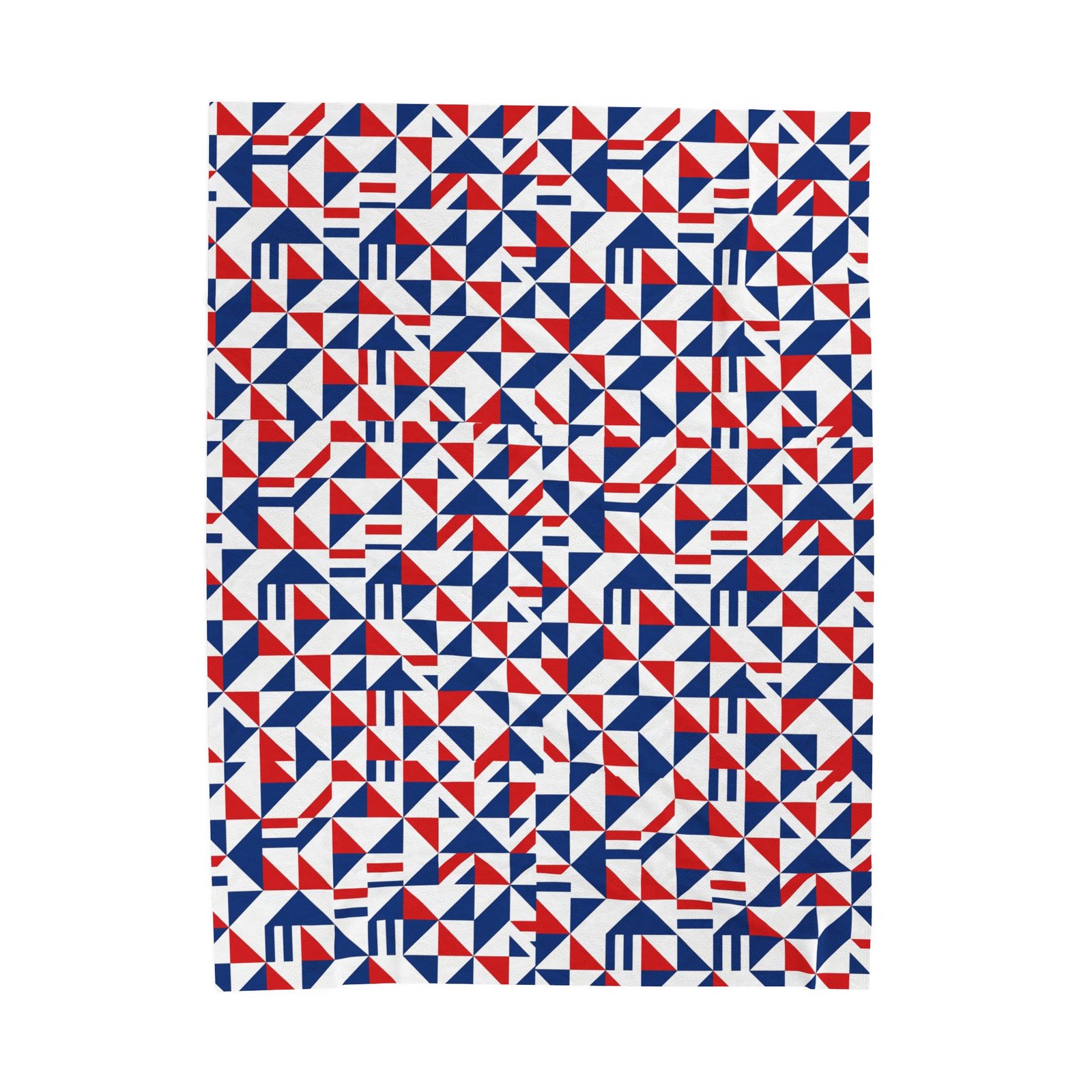 Geometric Red Blue Triangle Pattern Velveteen Plush Blanket | Nautical Modern Throw - Image 5