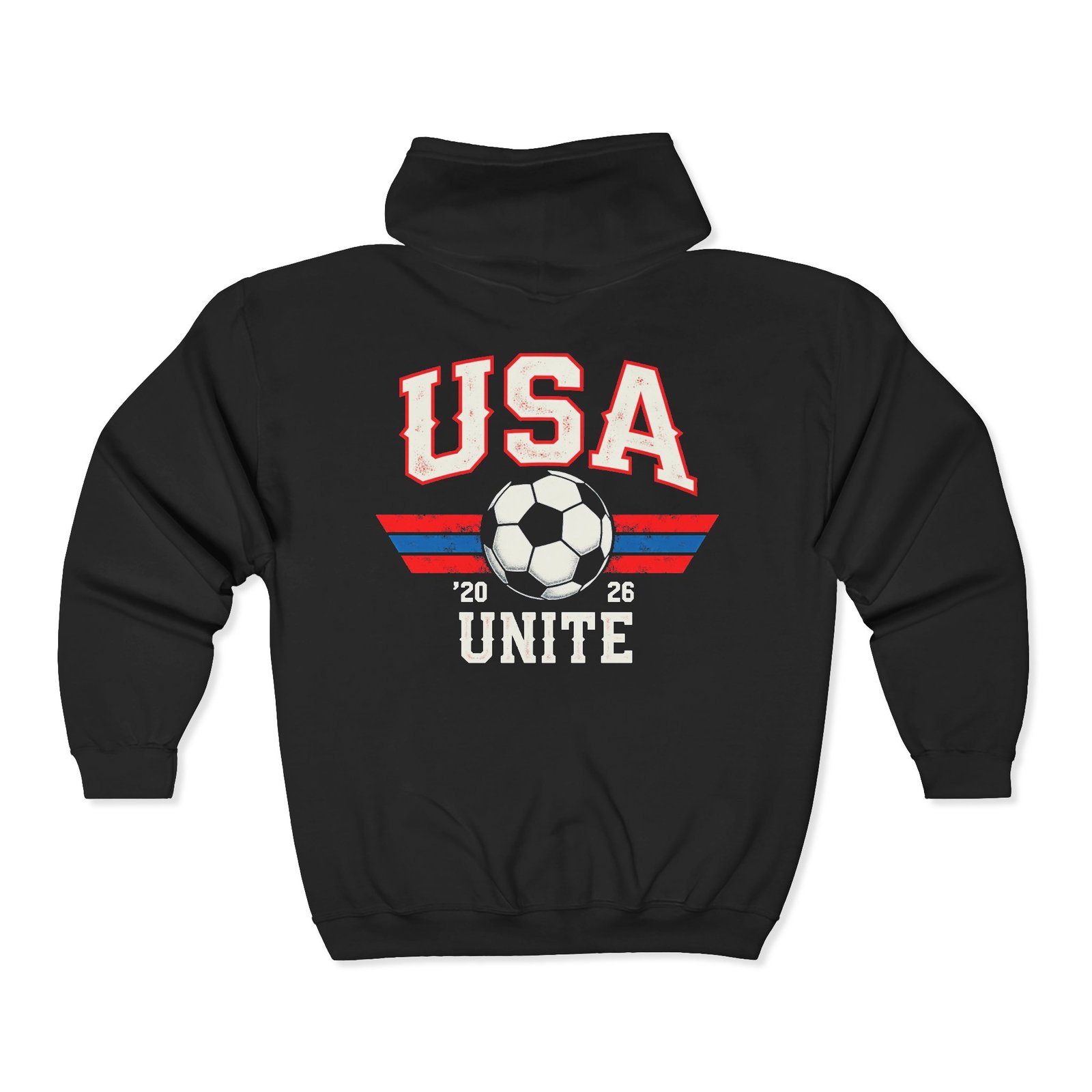 USA Soccer Unite Hoodie | Soccer Ball, Retro Stripes, 2026 - Unisex Hoodie, Team Spirit Sweatshirt, Soccer Fan Apparel, Retro Sports Jacket, - Image 2