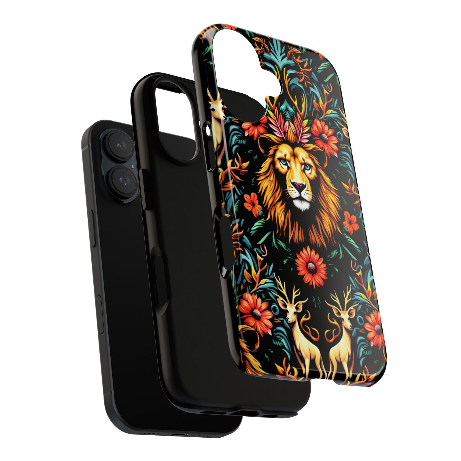 iPhone16 Vibrant Lion Phone Case, Tough Cases, Floral Design, Bohemian Style, Gift for Animal Lovers, Unique Phone Accessories - Image 3