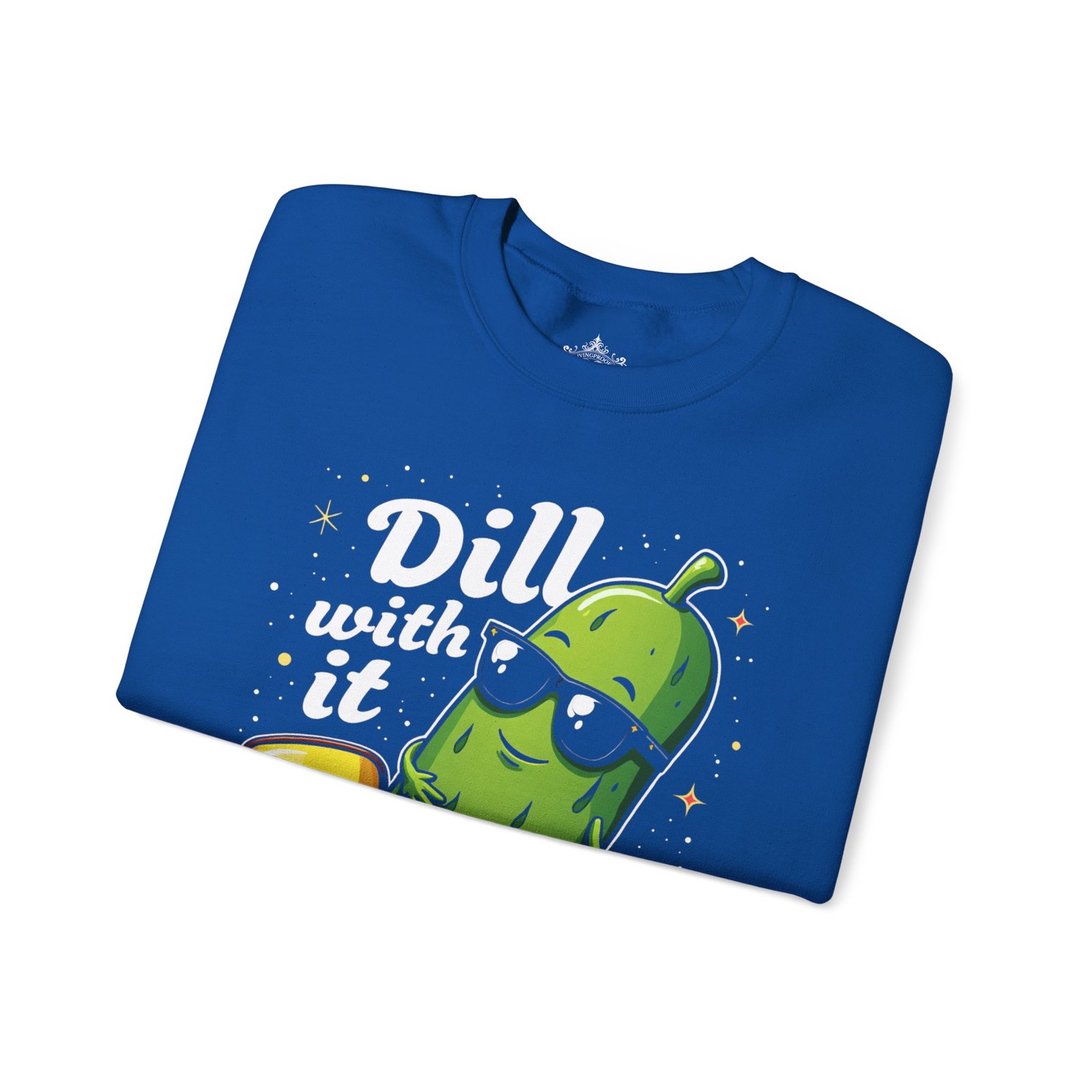 Dill With It pickle character Crewneck Sweatshirt | pickleball, funny pun - Image 18