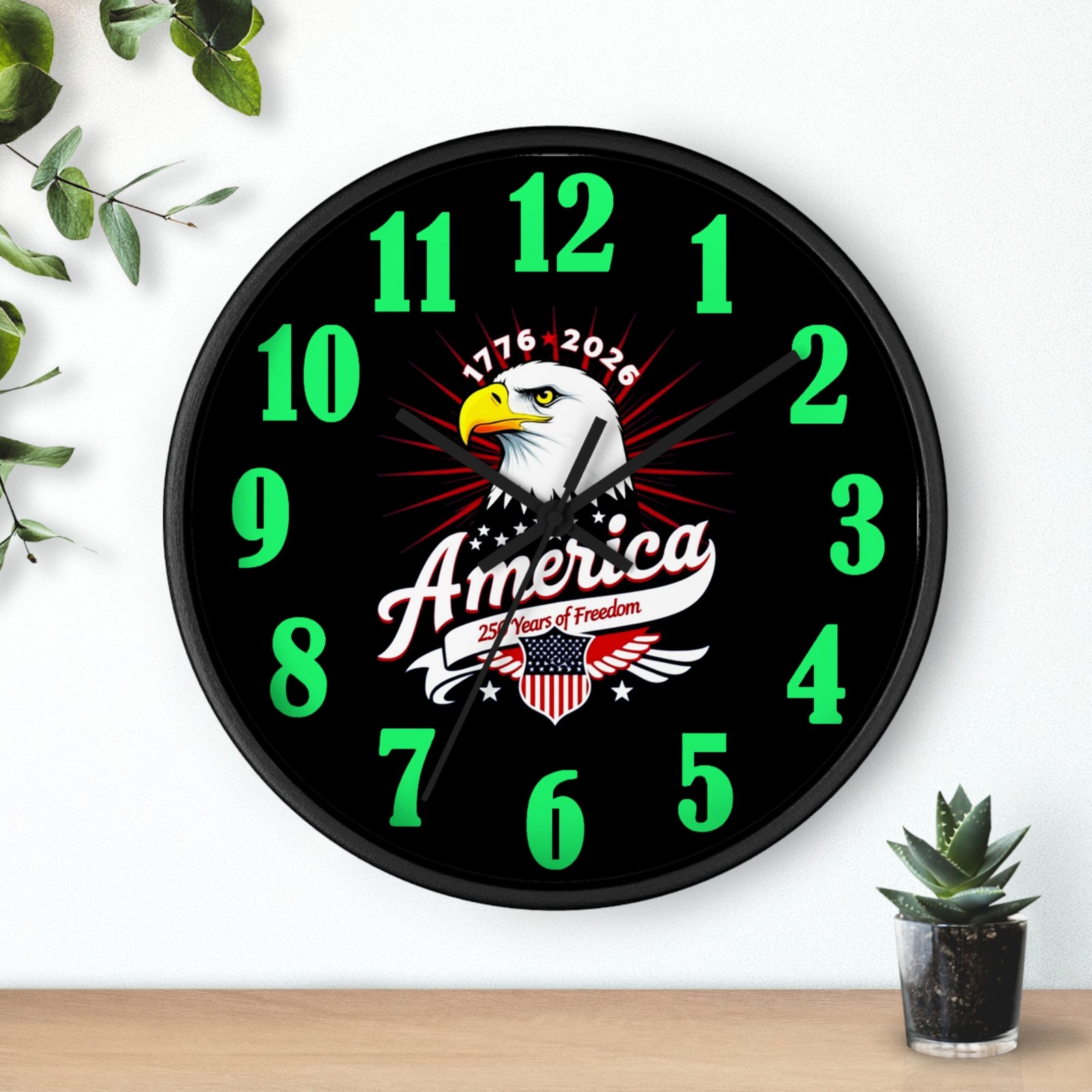 Patriotic Wall Clock, Eagle Home Decor, Independence Day Gift, USA Flag Timepiece, Fourth of July Decor