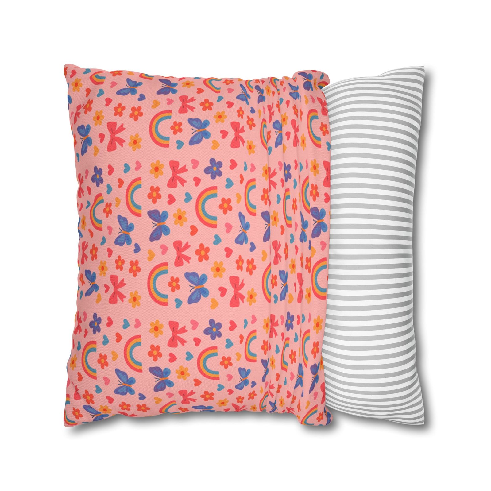 Rainbow Butterflies Pattern Pillowcase | Square Polyester Pillowcase - Image 20