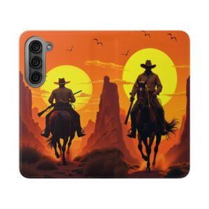 Samsung Galaxy S24, Western Sunset Flip Case for Phone, Cowboy Phone Cover, Gift for Him, Unique Phone Accessory, Outdoor Enthusiast