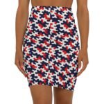Red Navy White Abstract Camouflage Pencil Skirt | Mid-Waist