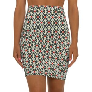 Retro Target Circle Pattern Pencil Skirt | Geometric Mod Print