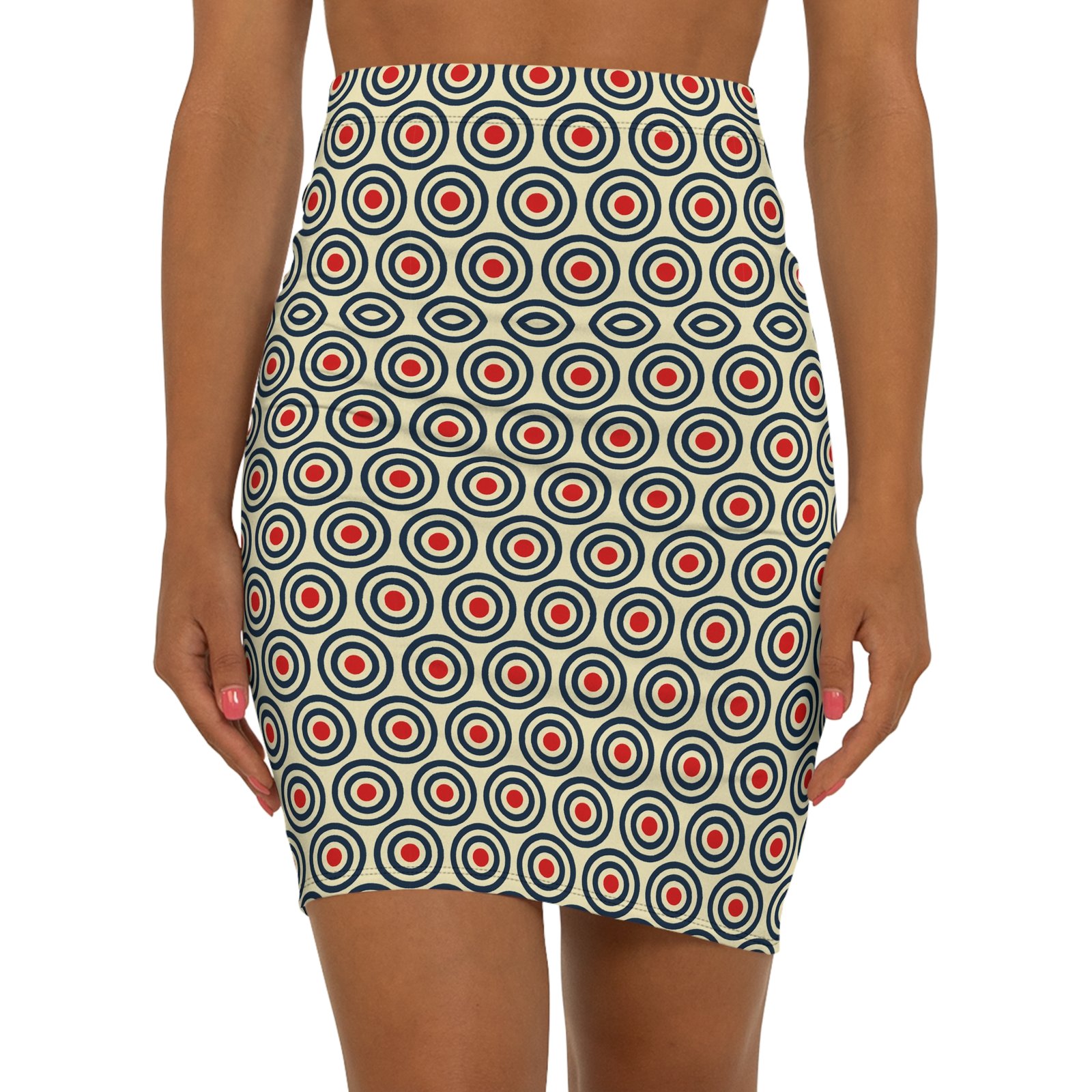 Retro Target Circle Pattern Pencil Skirt | Geometric Mod Print