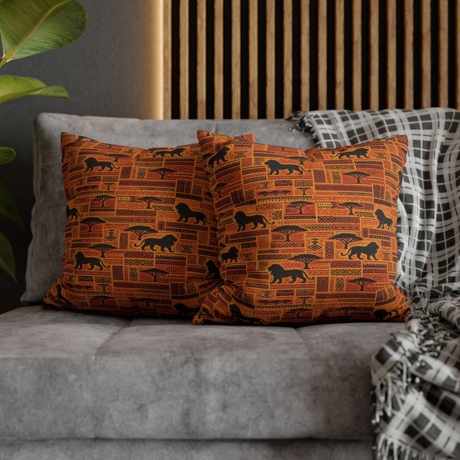 African Safari Pattern Pillowcase | Lion Silhouette Square Pillow - Image 18