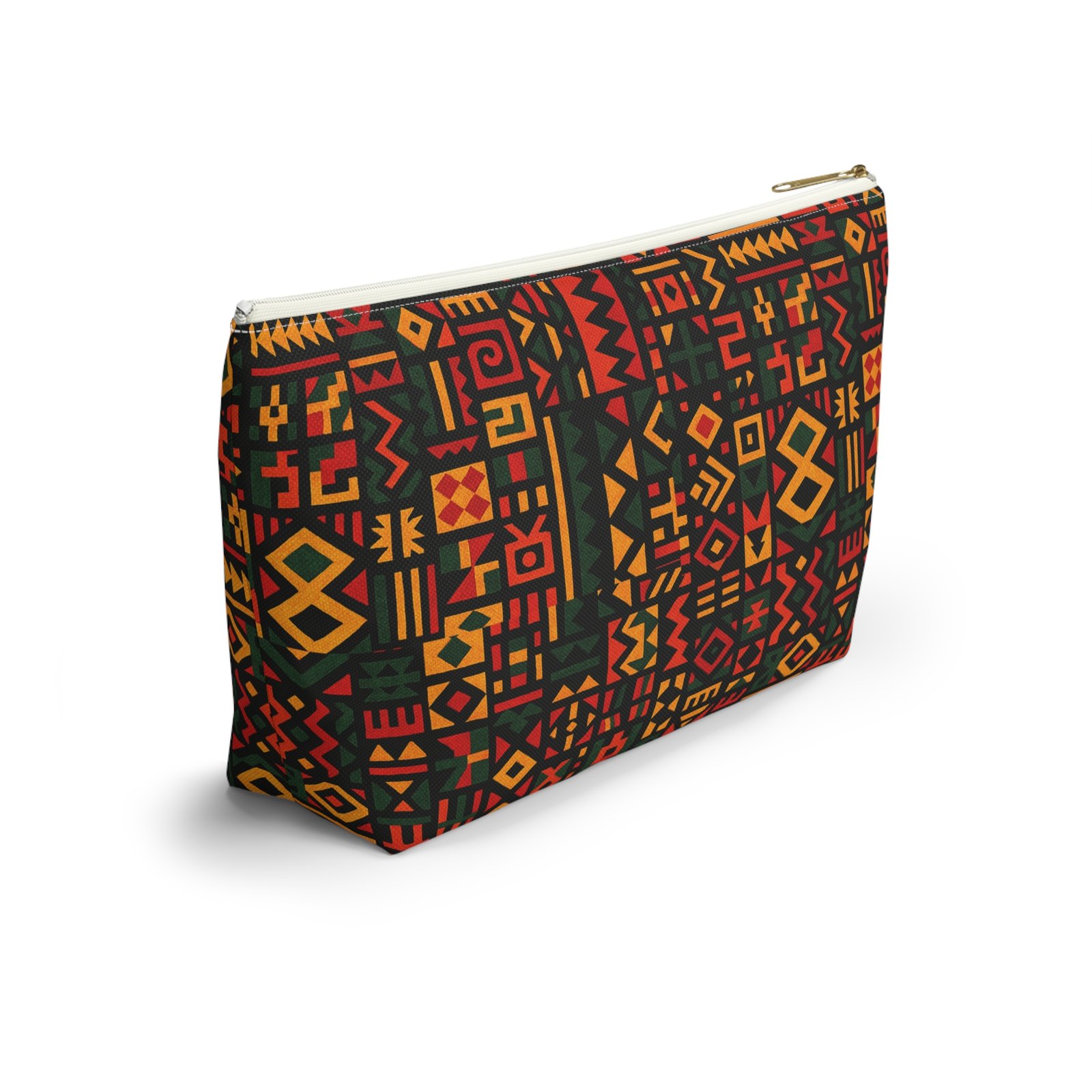 African Tribal Pattern Accessory Pouch | T-Bottom Zip Cosmetic Bag - Image 8