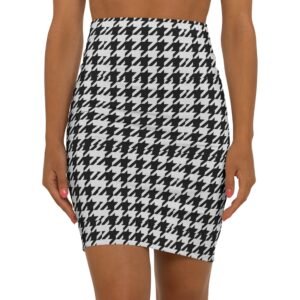 Black and White Houndstooth Pencil Skirt | Mid Waist Patterned Skirt