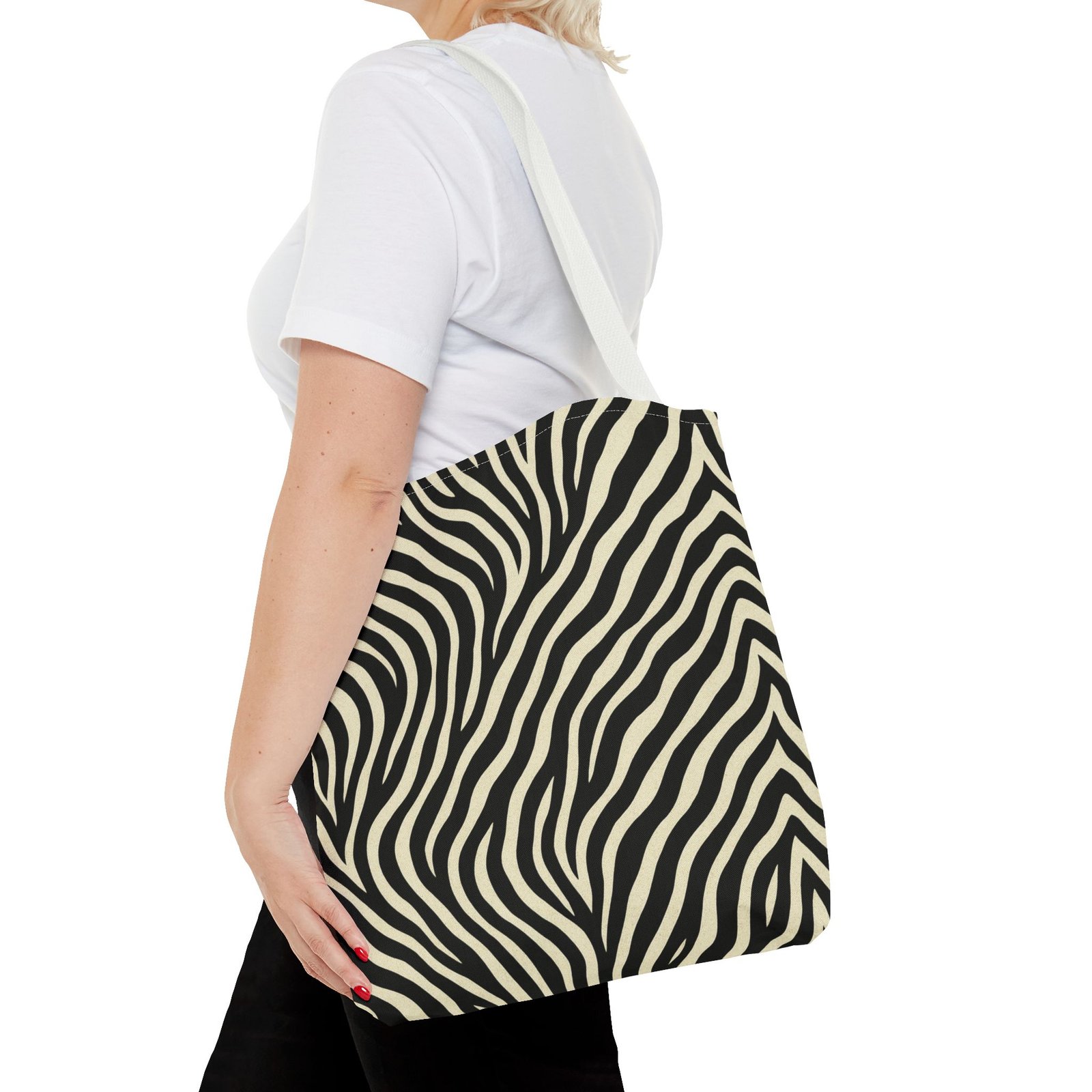 Zebra Stripe Pattern Tote Bag | Animal Print, Black White, All-Over Print - Image 20