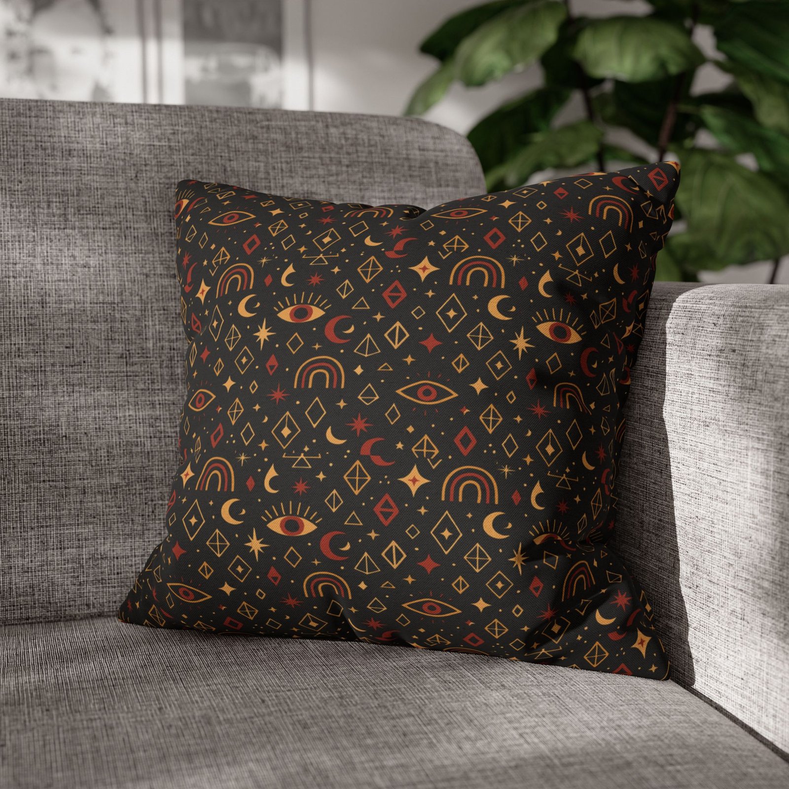 Mystic Eye Pattern Pillowcase | Boho Celestial Motif, Dark Autumn Colors - Image 17