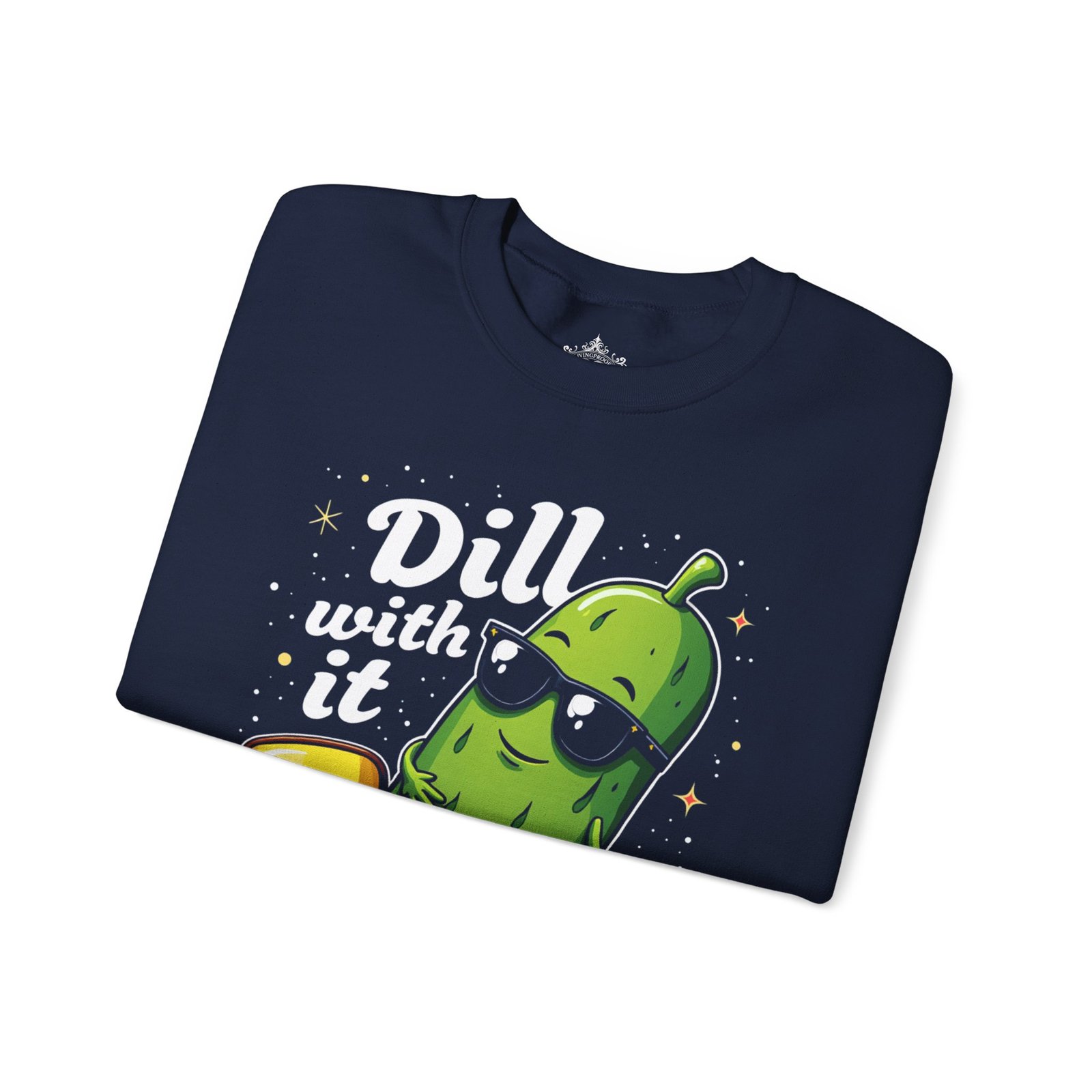 Dill With It pickle character Crewneck Sweatshirt | pickleball, funny pun - Image 23