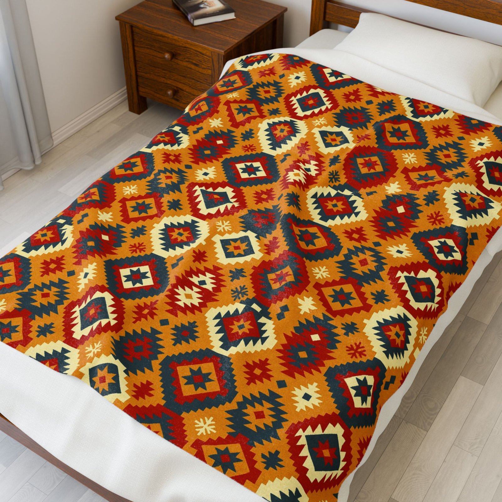 Southwestern Diamond Pattern Velveteen Plush Blanket | Aztec Geometric Throw - Image 3
