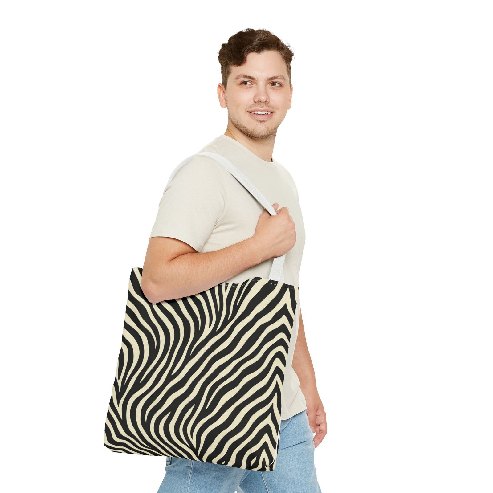 Zebra Stripe Pattern Tote Bag | Animal Print, Black White, All-Over Print - Image 23