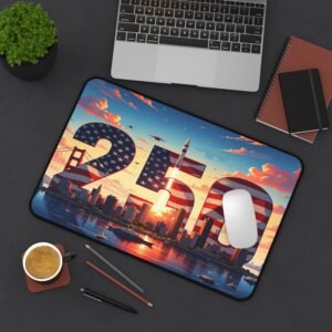 America 250 Skyline Desk Mat, USA Cityscape Mouse Pad, United States Office Decor, American Landmarks Desk Accessory, Patriotic Work From