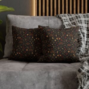 Mystic Eye Pattern Pillowcase | Boho Celestial Motif, Dark Autumn Colors