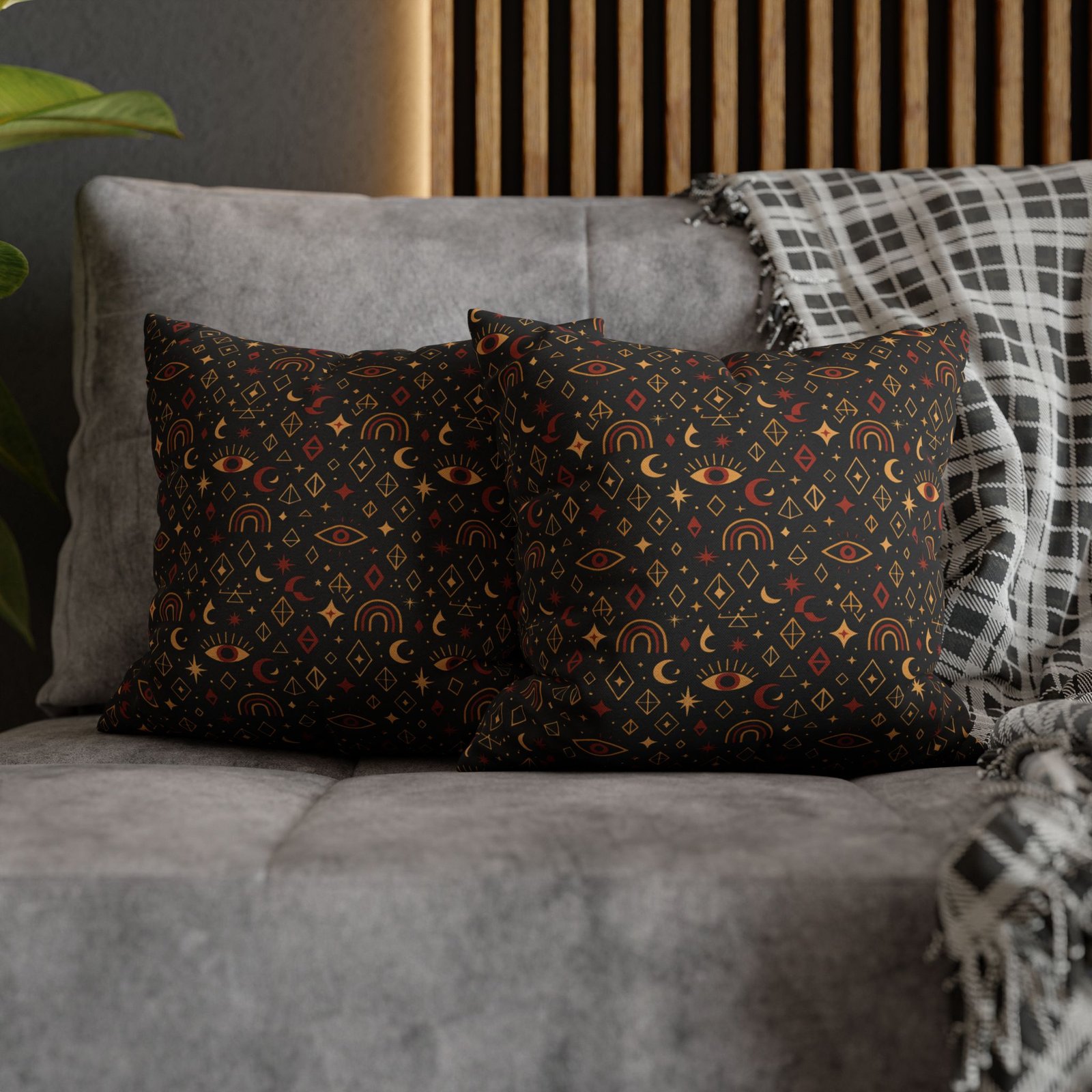 Mystic Eye Pattern Pillowcase | Boho Celestial Motif, Dark Autumn Colors