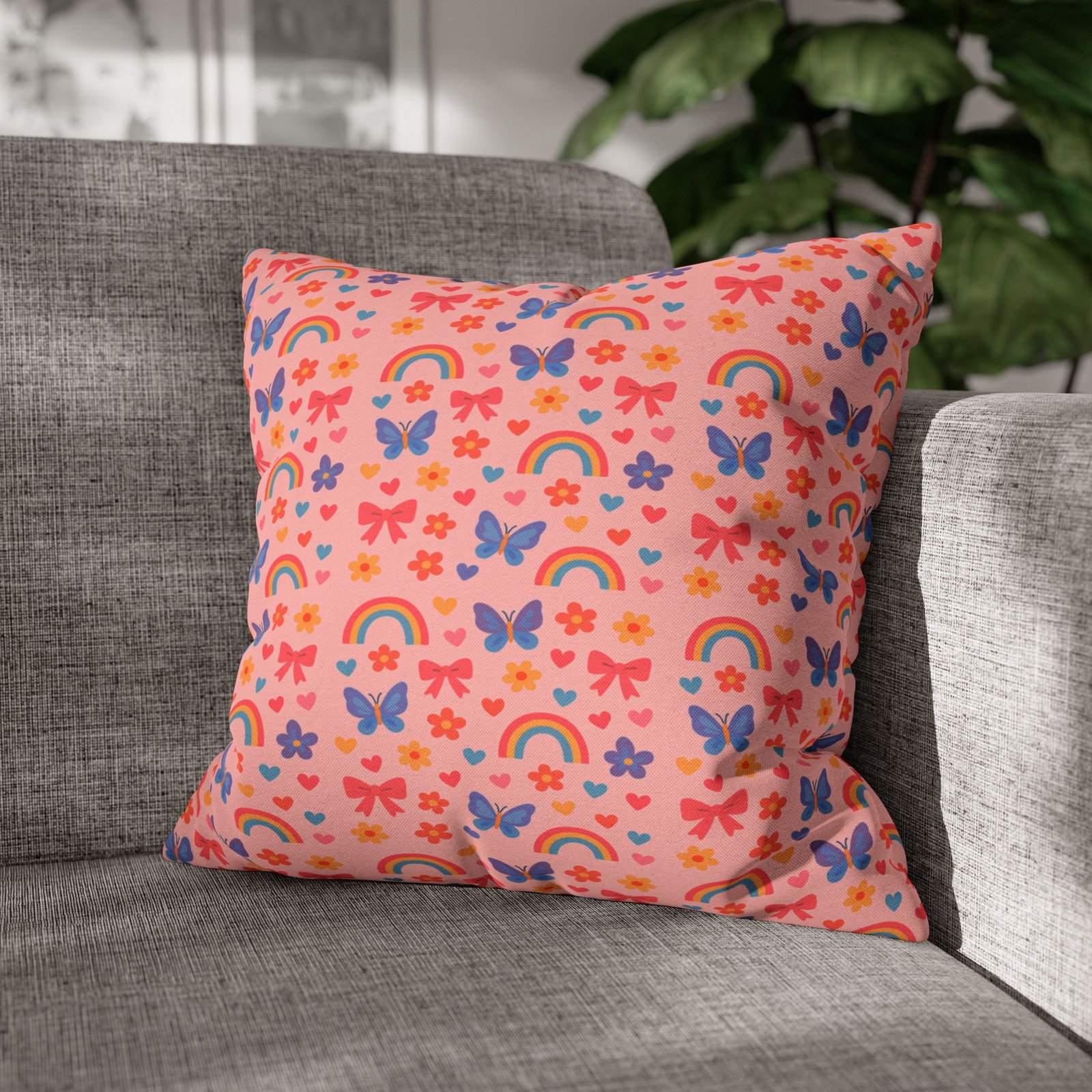 Rainbow Butterflies Pattern Pillowcase | Square Polyester Pillowcase - Image 17