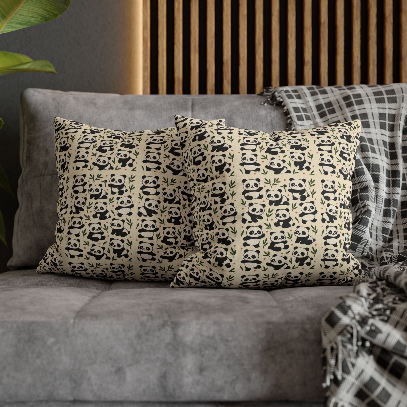 Panda Pattern Pillowcase | Square Spun Polyester Decorative Pillow - Image 12