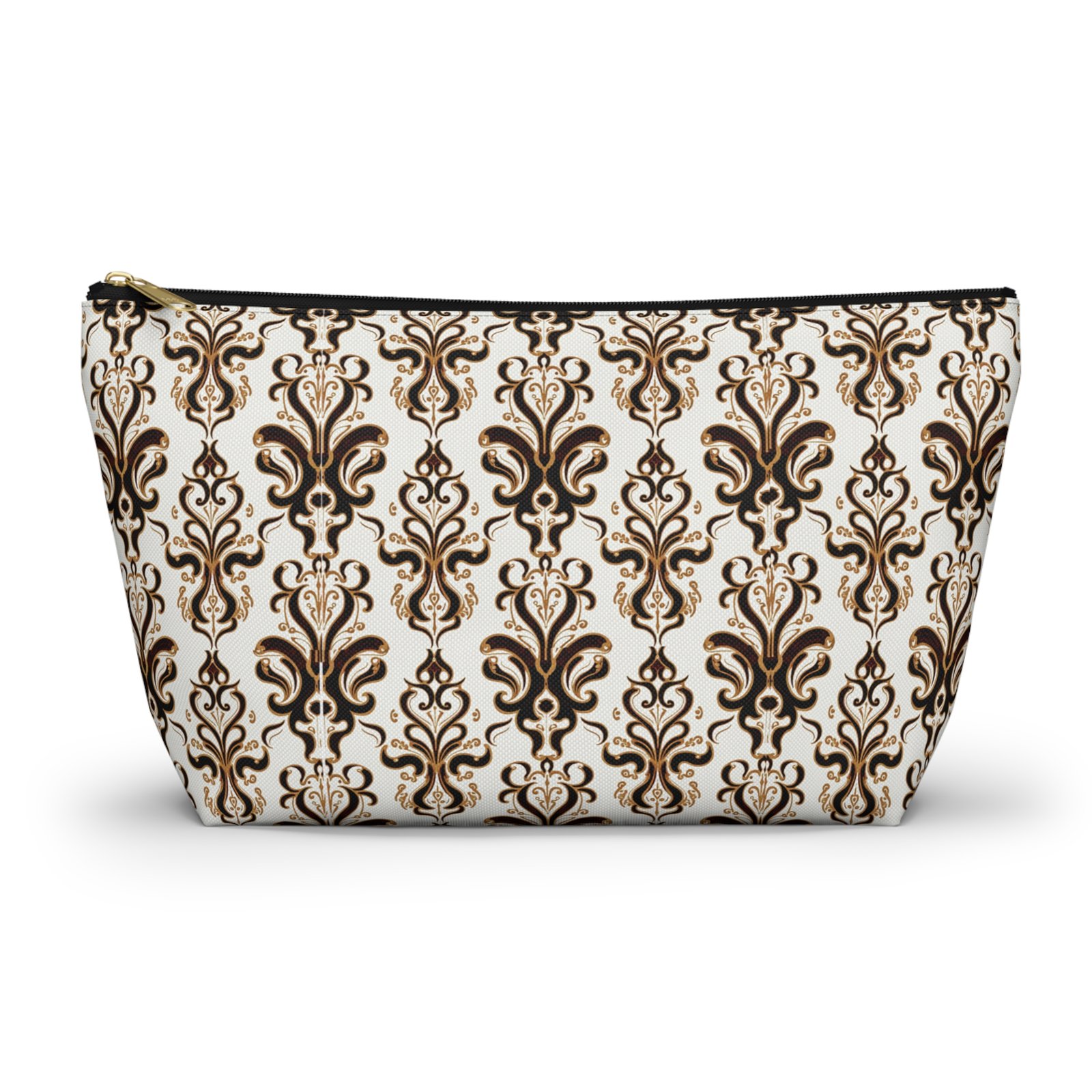 Brown Damask Pattern Accessory Pouch
