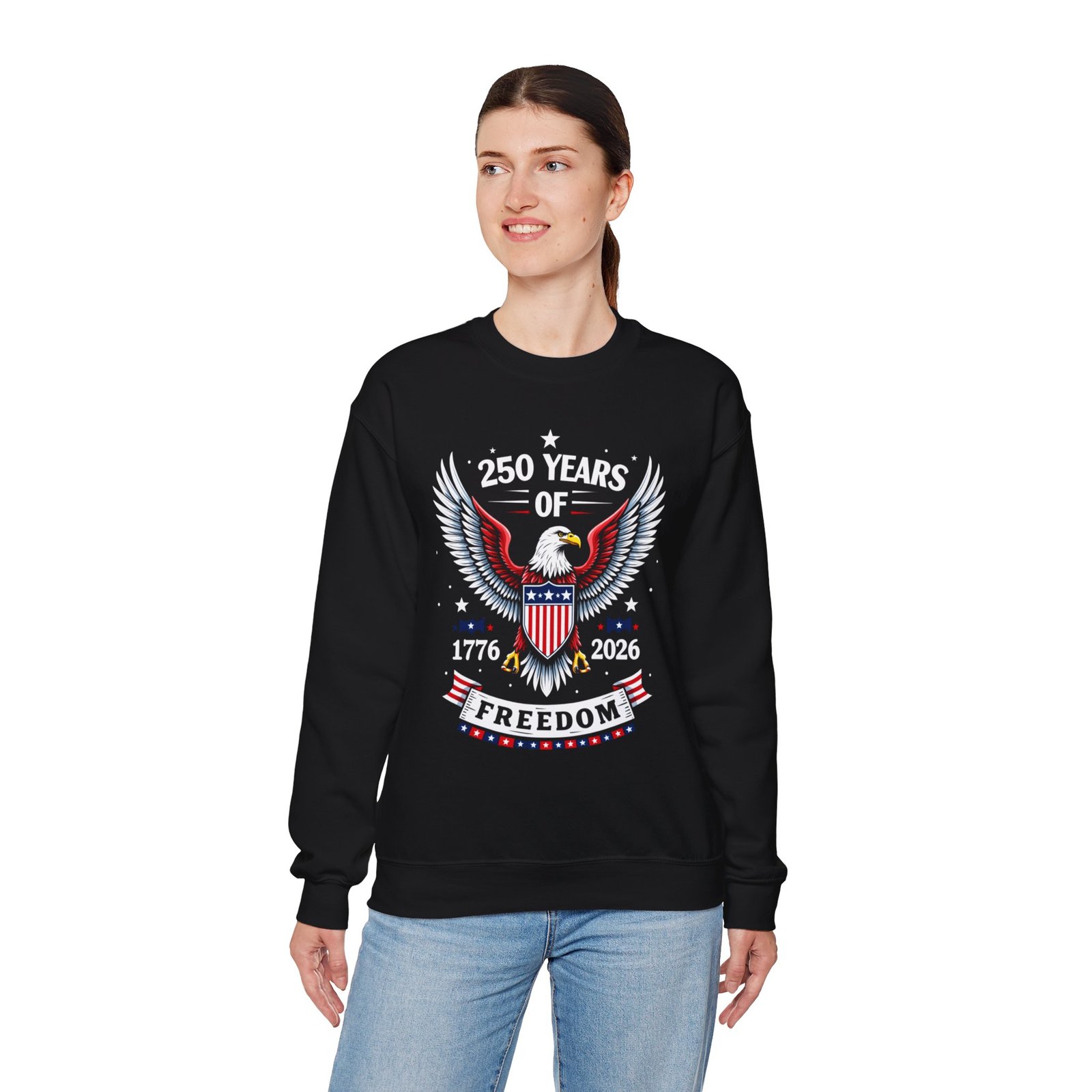 Patriotic Crewneck Sweatshirt, 250 Years of Freedom, America 250 Anniversary Pullover, 1776-2026 U.S. Semiquincentennial - Image 3