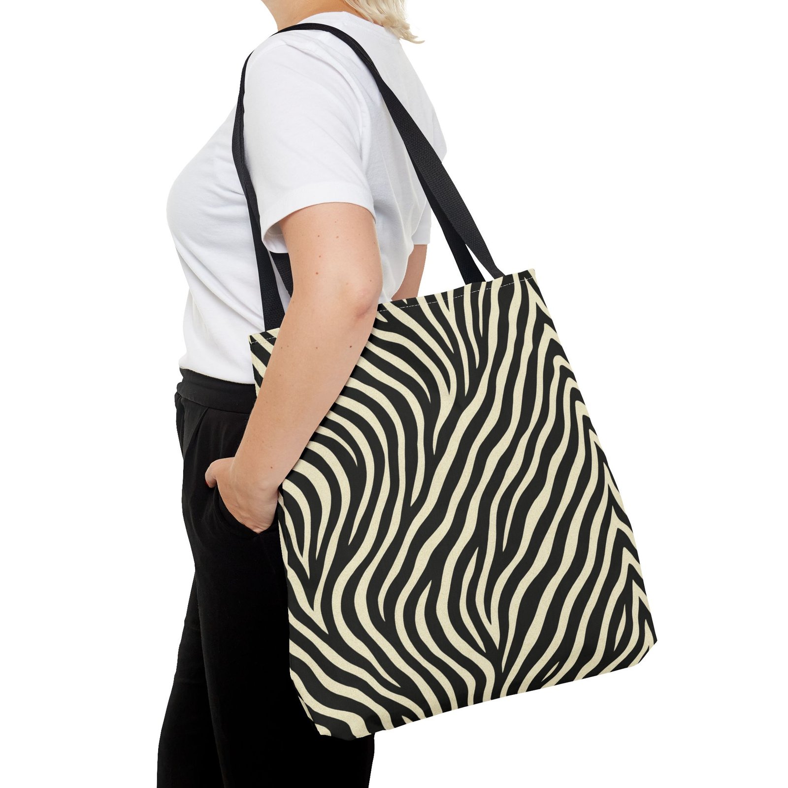 Zebra Stripe Pattern Tote Bag | Animal Print, Black White, All-Over Print - Image 12