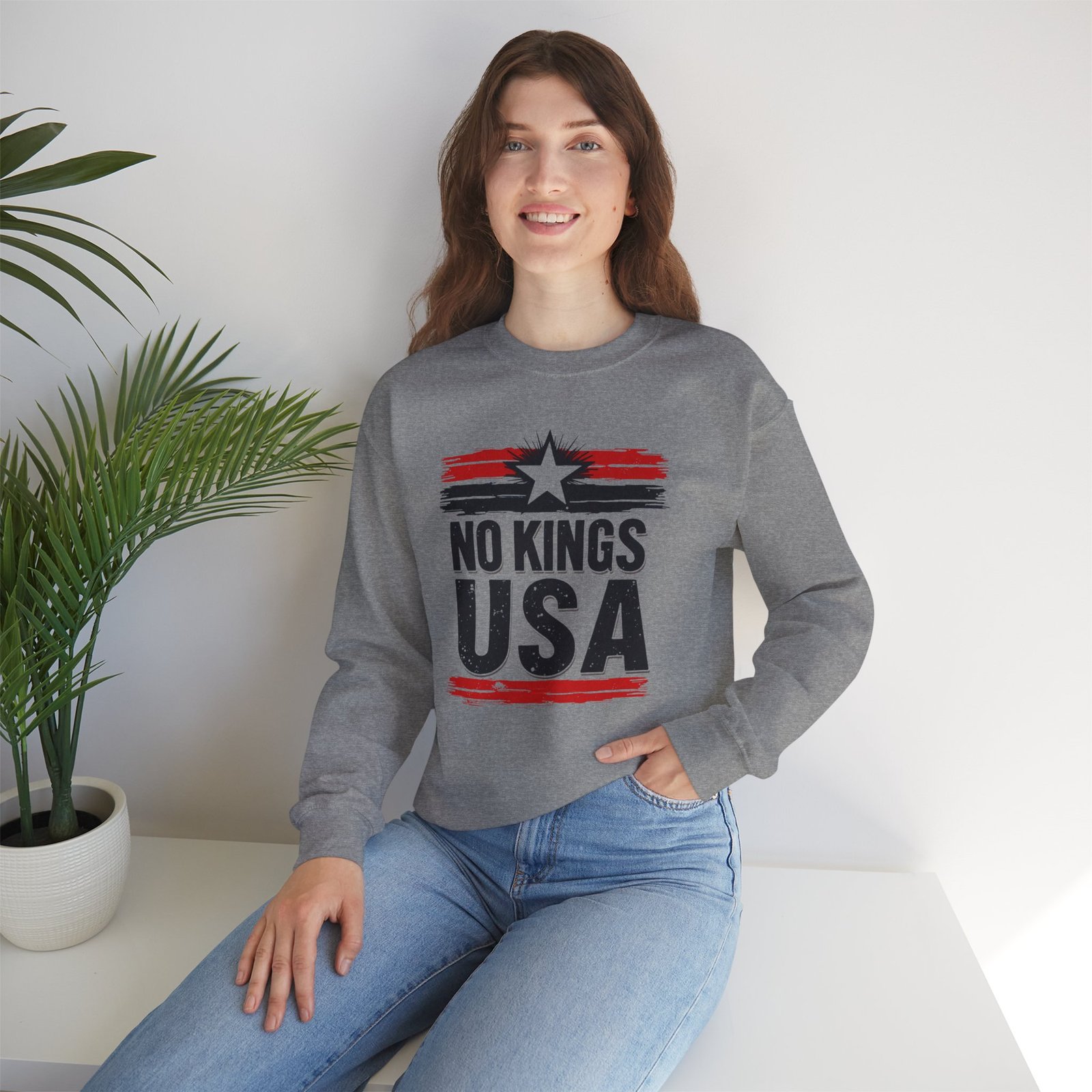 No Kings USA Unisex Sweatshirt, Patriotic Graphic Pullover, Political Statement Jumper, American Pride Apparel, USA Flag Crewneck, Activist - Image 24