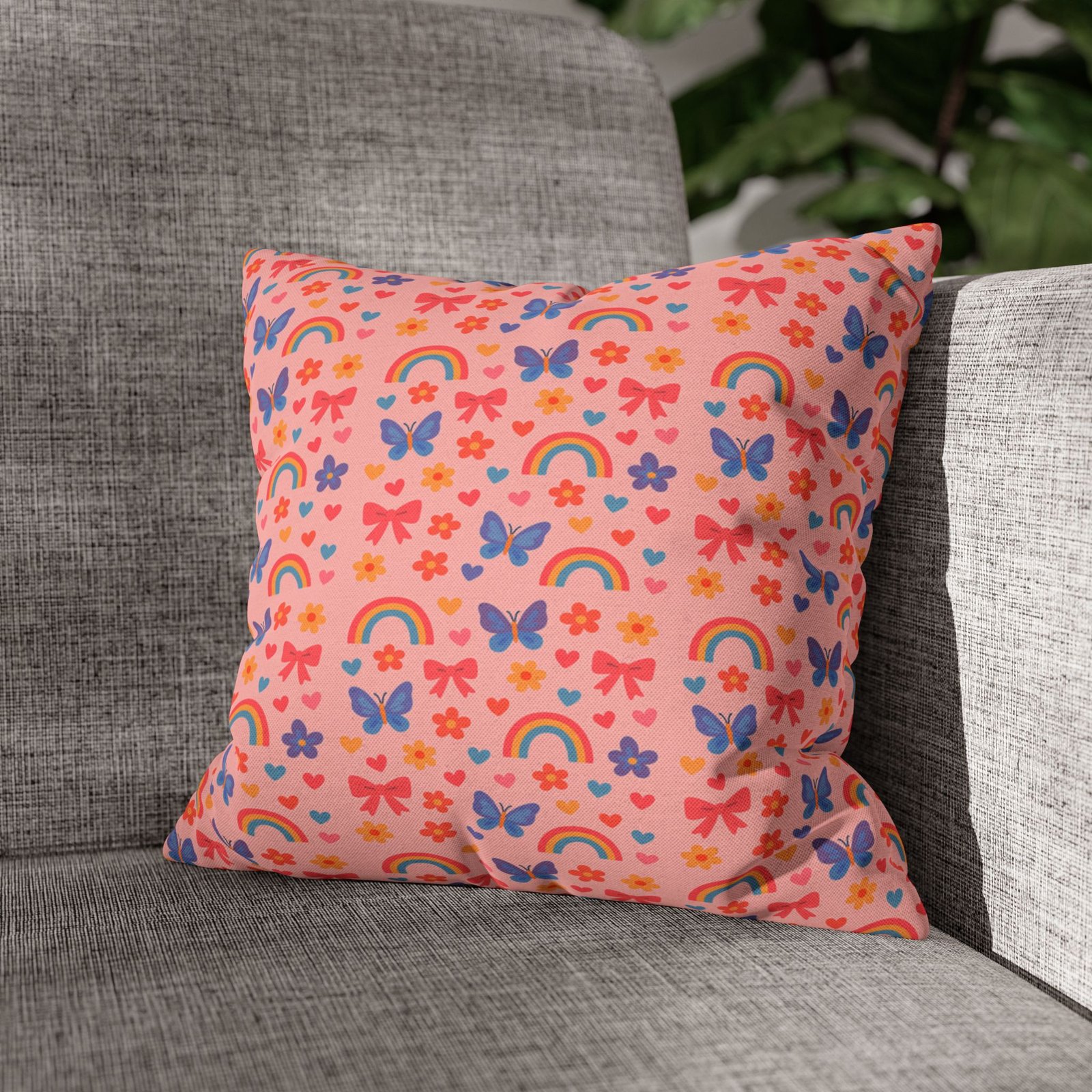 Rainbow Butterflies Pattern Pillowcase | Square Polyester Pillowcase
