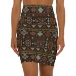 Tribal Aztec Pattern Pencil Skirt | Mid-Waist Geometric Print