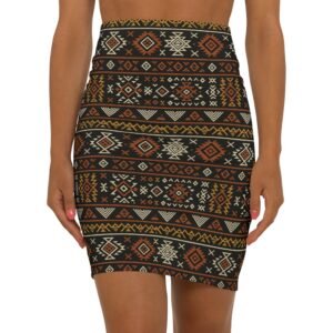 Tribal Aztec Pattern Pencil Skirt | Mid-Waist Geometric Print